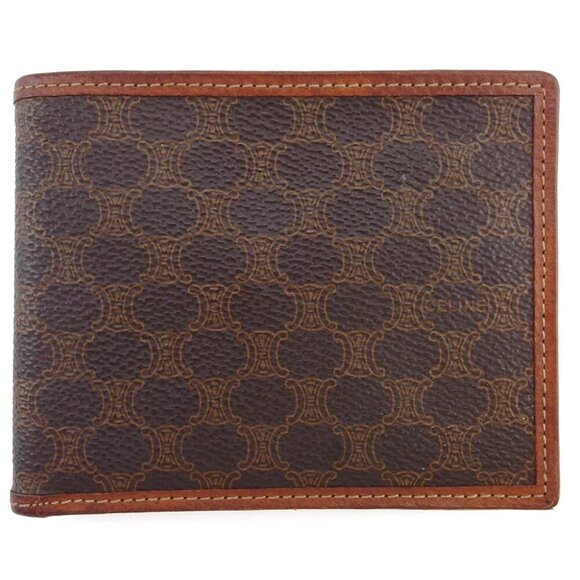 CELINE two-fold wallet macadam beige PVC ?~ leather Authentic used - Picture 1 of 9